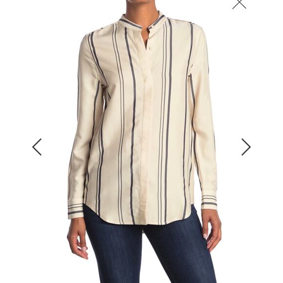 NWT Equipment Cherine Striped Collarless Shirt - Picture 1 of 11